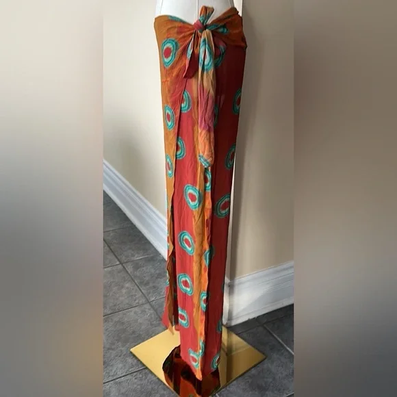 ZARA semi sheer multicoloured pareo pants size small - Picture 8 of 10